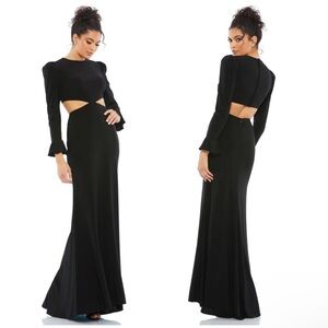 MAC DUGGAL Long Sleeve Puff Shoulder‎ Black Cut Out Gown